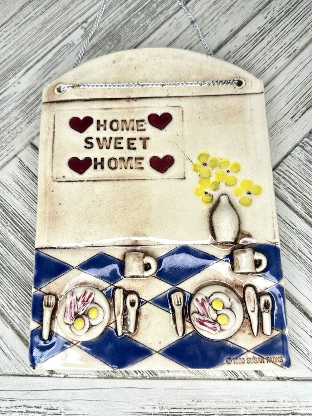 Vtg 1980 Susan Parks Home Sweet Home Ceramic Wall Plaque Breakfast Kitchen Decor